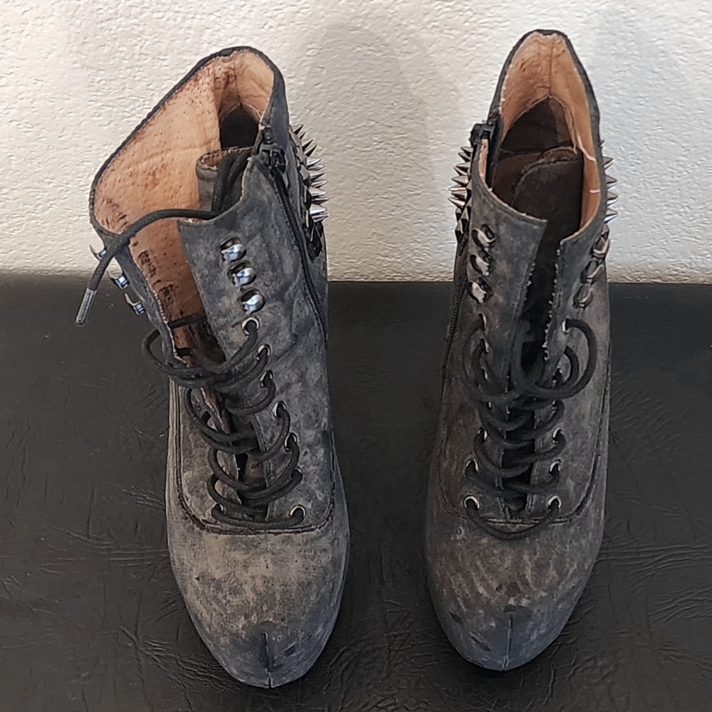 JEFFERY CAMPBELL Damsel - Spike Platform Wedge Ankle Boots, Grey, Size 7 - Picture 6 of 13